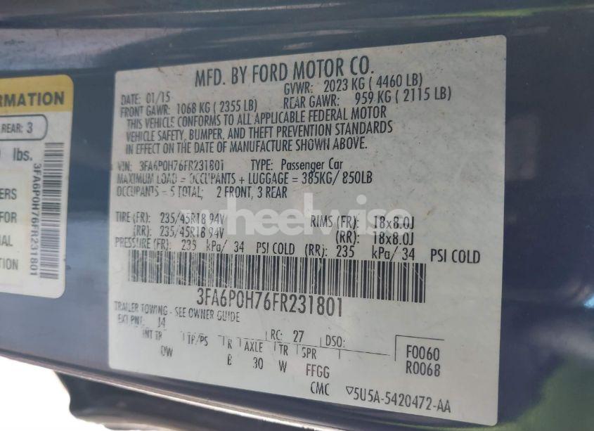 Photo 9 of 2015 Ford Fusion SE (VIN 3FA6P0H76FR231801)