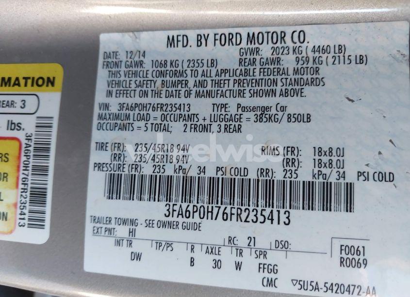 Photo 9 of 2015 Ford Fusion SE (VIN 3FA6P0H76FR235413)