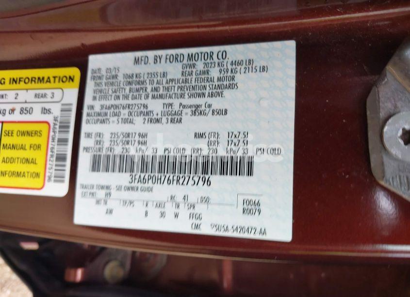 Photo 9 of 2015 Ford Fusion SE (VIN 3FA6P0H76FR275796)