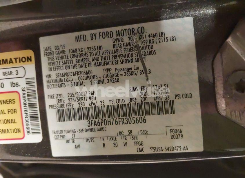 Photo 9 of 2015 Ford Fusion SE (VIN 3FA6P0H76FR305606)