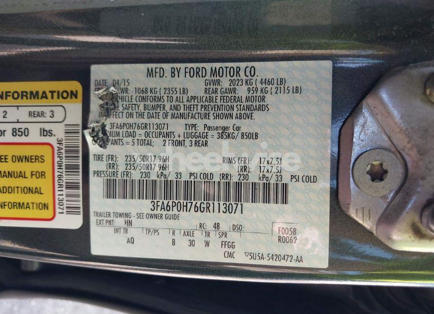 Photo 9 of 2016 Ford Fusion SE (VIN 3FA6P0H76GR113071)