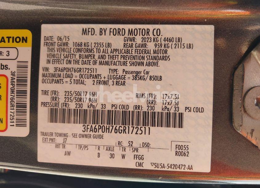 Photo 9 of 2016 Ford Fusion SE (VIN 3FA6P0H76GR172511)