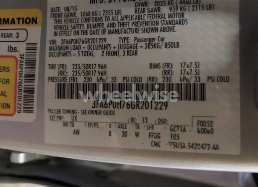 Photo 9 of 2016 Ford Fusion SE (VIN 3FA6P0H76GR201229)