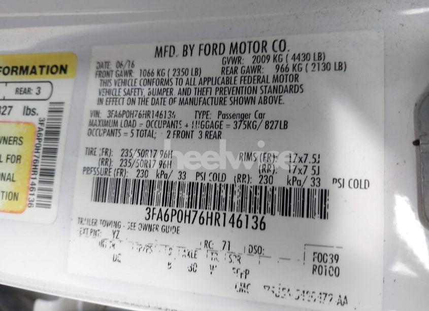 Photo 9 of 2017 Ford Fusion SE (VIN 3FA6P0H76HR146136)