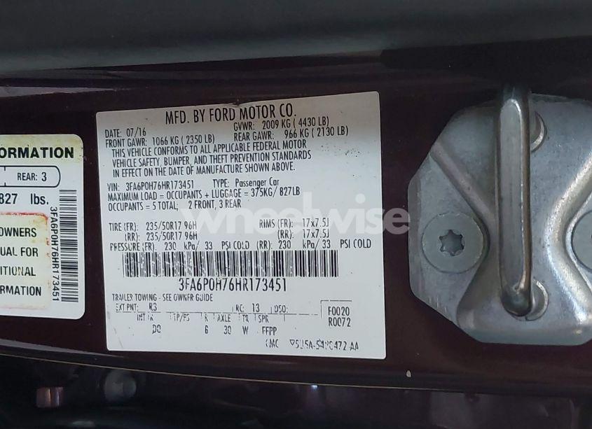 Photo 9 of 2017 Ford Fusion SE (VIN 3FA6P0H76HR173451)