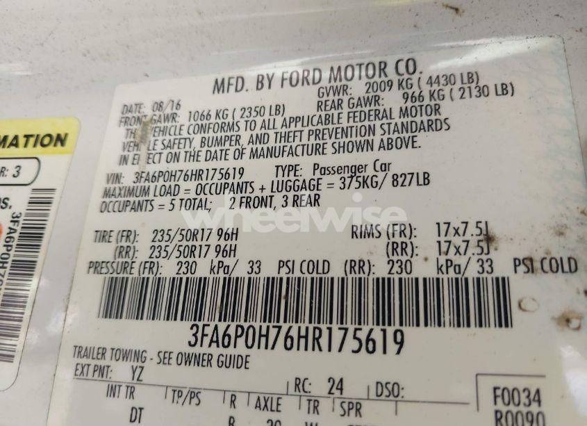 Photo 9 of 2017 Ford Fusion SE (VIN 3FA6P0H76HR175619)