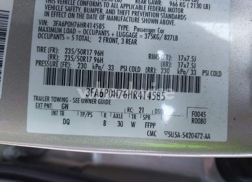 Photo 9 of 2017 Ford Fusion SE (VIN 3FA6P0H76HR414585)