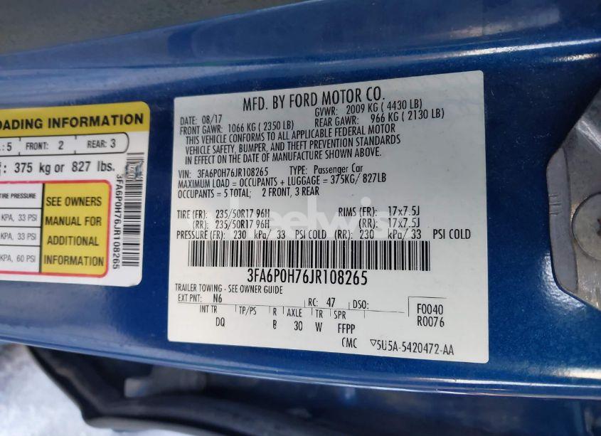 Photo 9 of 2018 Ford Fusion SE (VIN 3FA6P0H76JR108265)