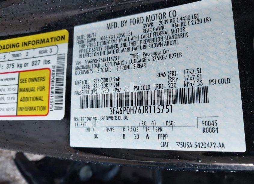 Photo 9 of 2018 Ford Fusion SE (VIN 3FA6P0H76JR115751)