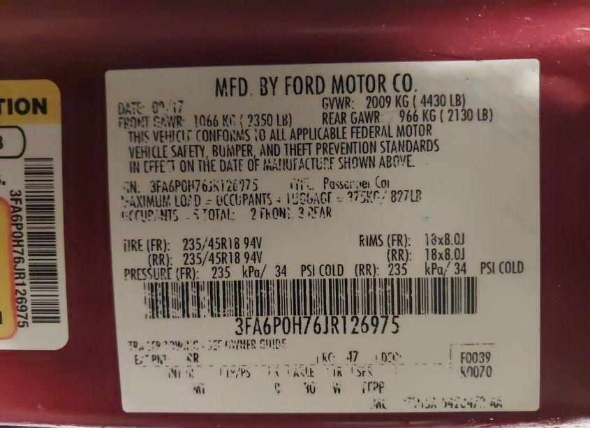 Photo 9 of 2018 Ford Fusion SE (VIN 3FA6P0H76JR126975)