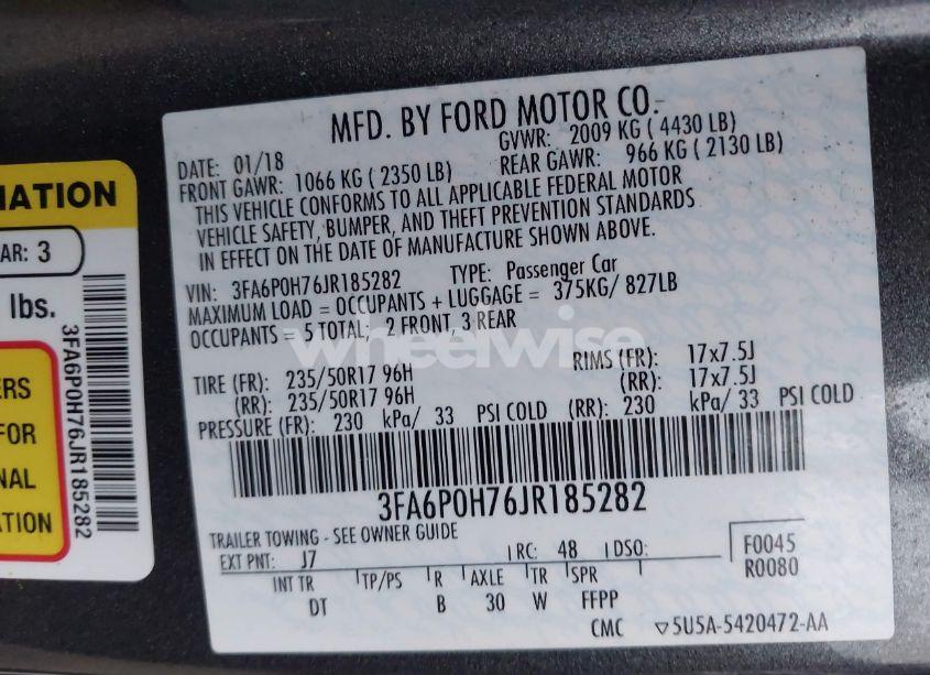 Photo 9 of 2018 Ford Fusion SE (VIN 3FA6P0H76JR185282)