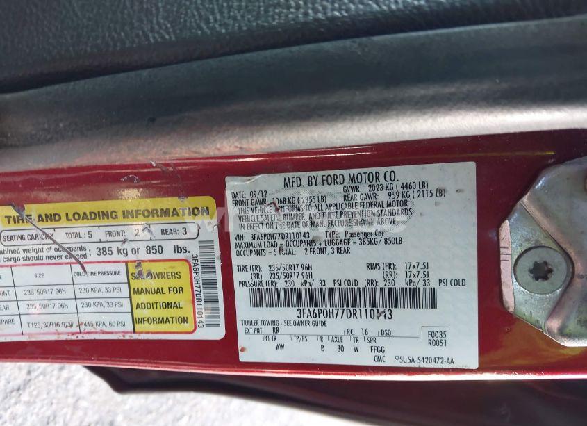 Photo 9 of 2013 Ford Fusion SE (VIN 3FA6P0H77DR110143)