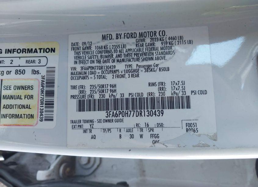 Photo 9 of 2013 Ford Fusion SE (VIN 3FA6P0H77DR130439)