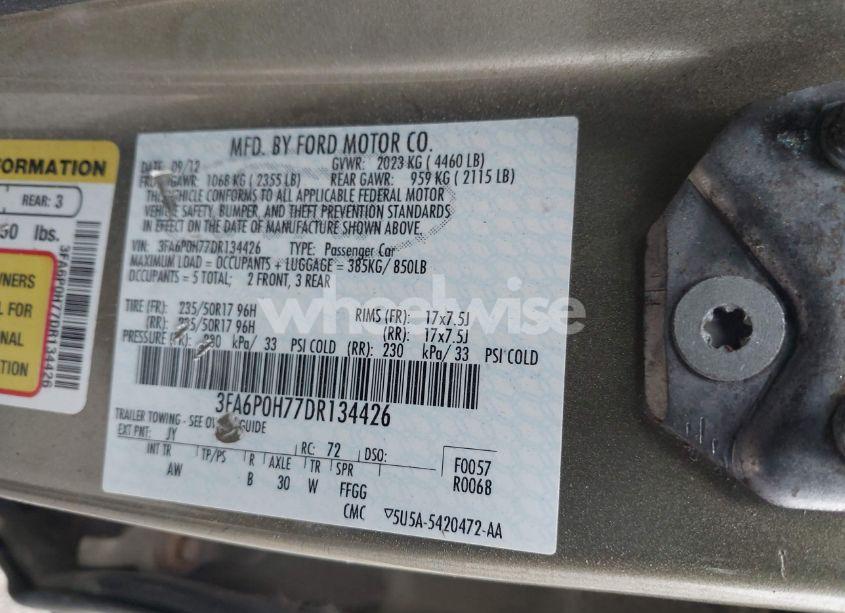 Photo 9 of 2013 Ford Fusion SE (VIN 3FA6P0H77DR134426)