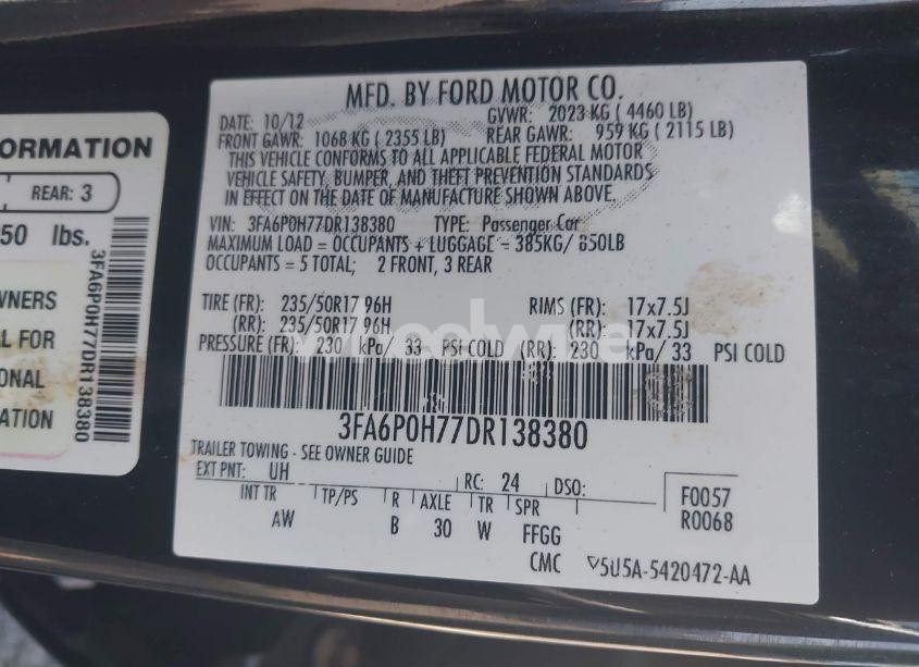 Photo 9 of 2013 Ford Fusion SE (VIN 3FA6P0H77DR138380)