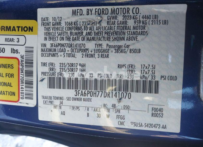 Photo 9 of 2013 Ford Fusion SE (VIN 3FA6P0H77DR141070)