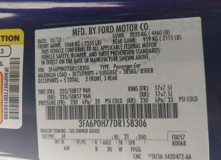 Photo 9 of 2013 Ford Fusion SE (VIN 3FA6P0H77DR158306)