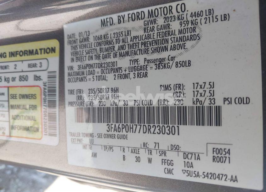 Photo 9 of 2013 Ford Fusion SE (VIN 3FA6P0H77DR230301)