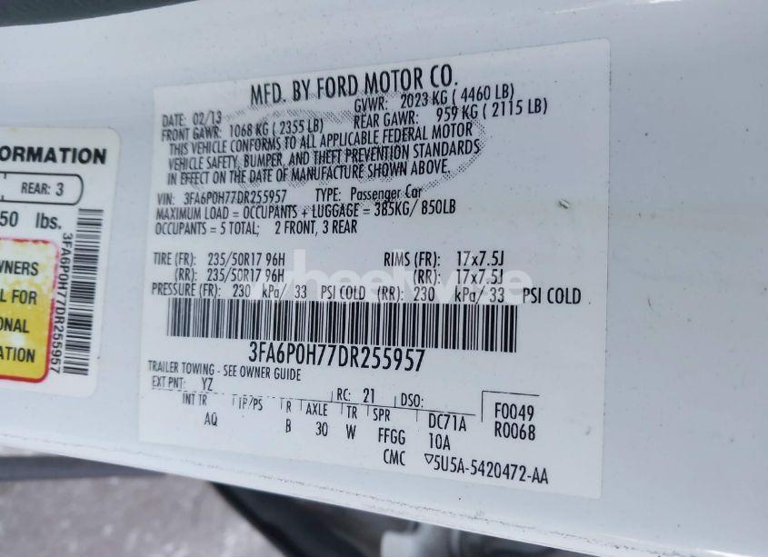 Photo 9 of 2013 Ford Fusion SE (VIN 3FA6P0H77DR255957)