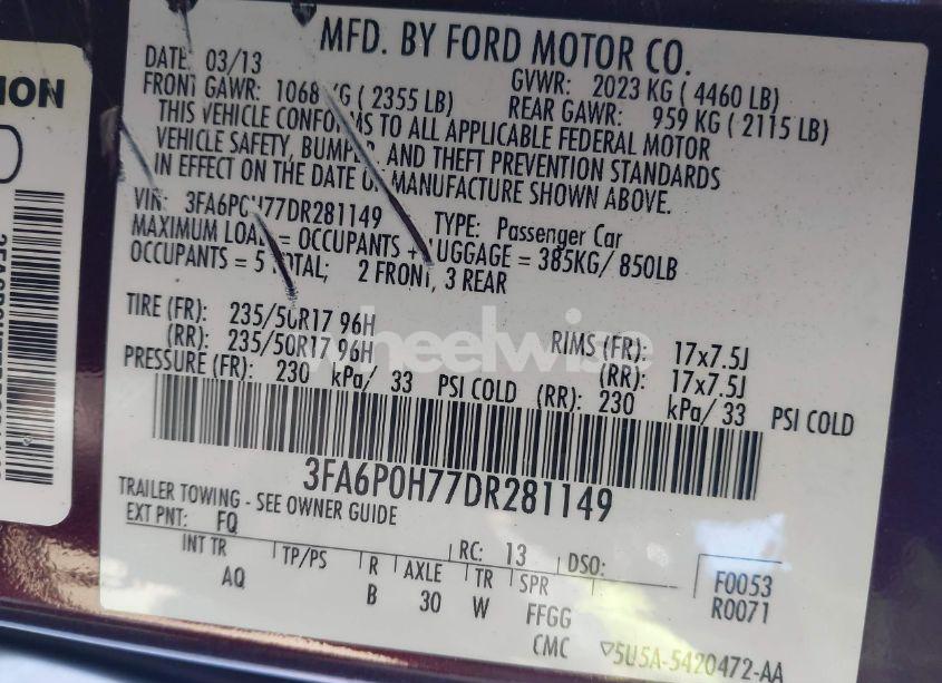 Photo 9 of 2013 Ford Fusion SE (VIN 3FA6P0H77DR281149)