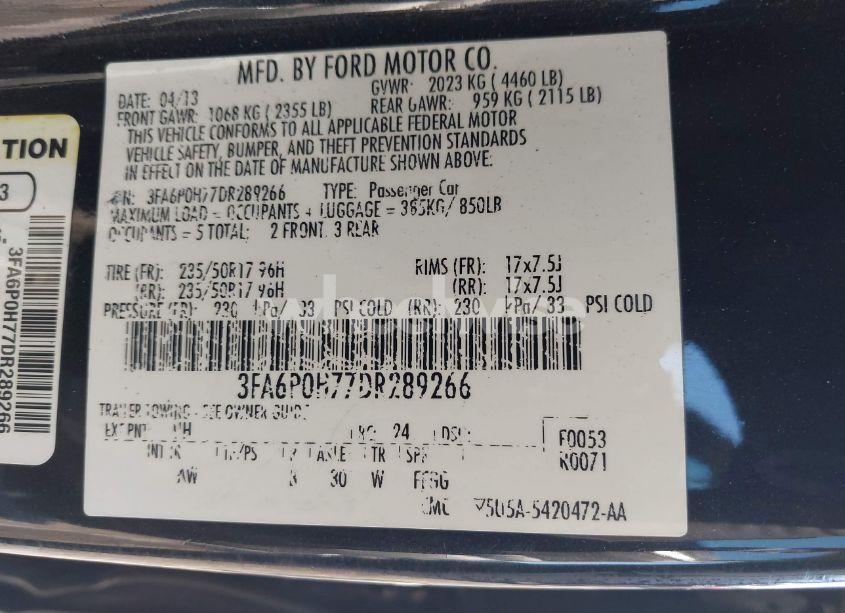Photo 9 of 2013 Ford Fusion SE (VIN 3FA6P0H77DR289266)