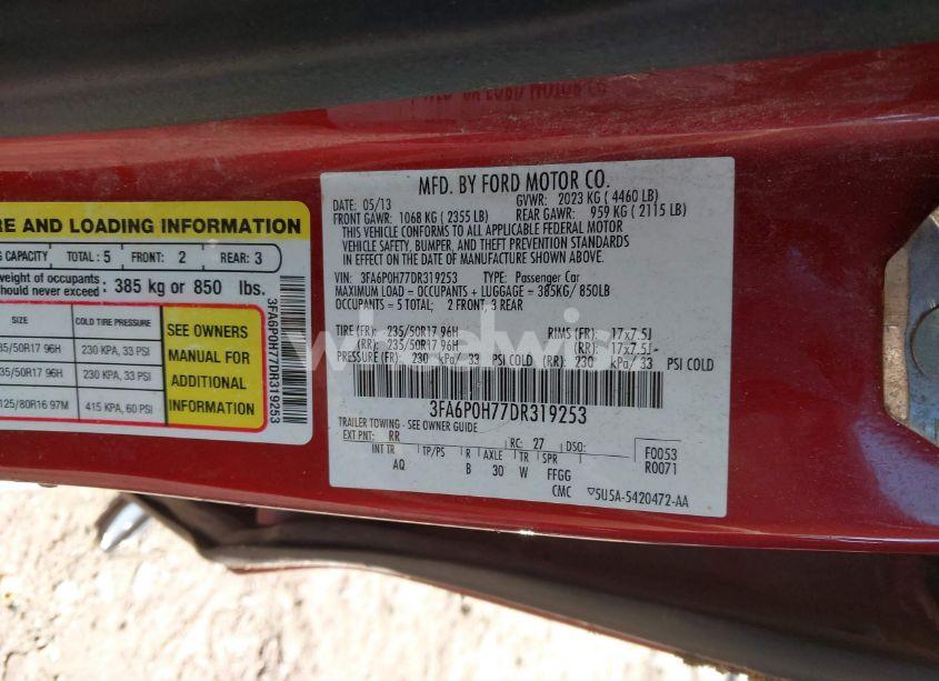 Photo 9 of 2013 Ford Fusion SE (VIN 3FA6P0H77DR319253)