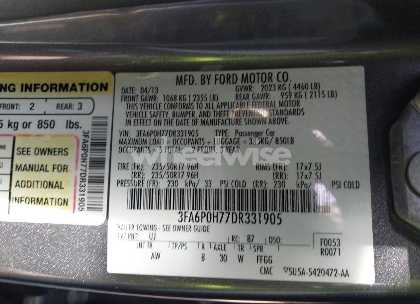 Photo 9 of 2013 Ford Fusion SE (VIN 3FA6P0H77DR331905)