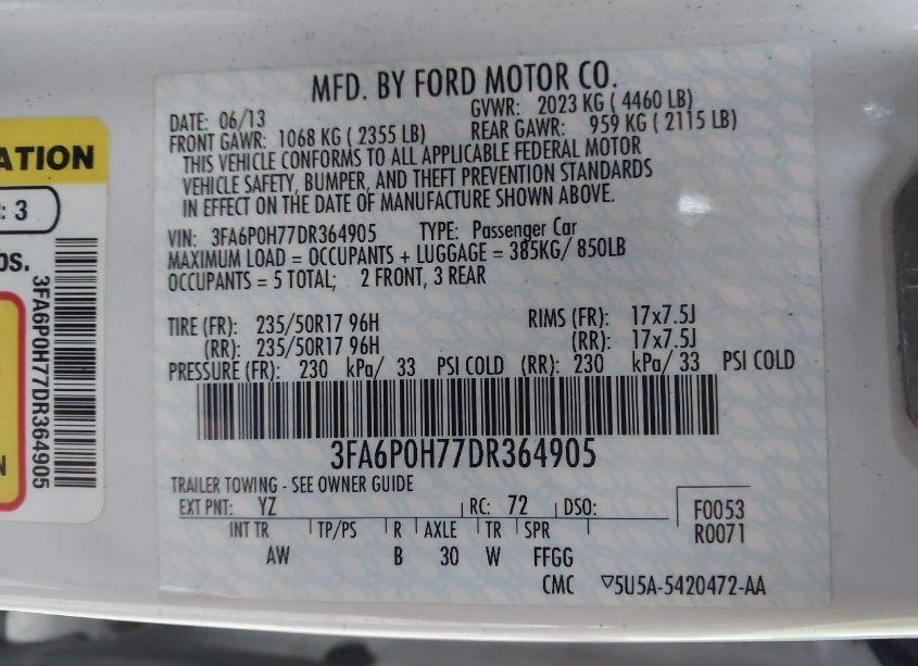 Photo 9 of 2013 Ford Fusion SE (VIN 3FA6P0H77DR364905)