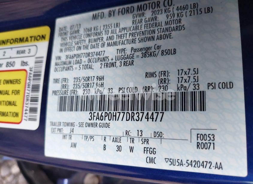 Photo 9 of 2013 Ford Fusion SE (VIN 3FA6P0H77DR374477)
