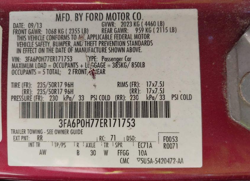 Photo 9 of 2014 Ford Fusion SE (VIN 3FA6P0H77ER171753)
