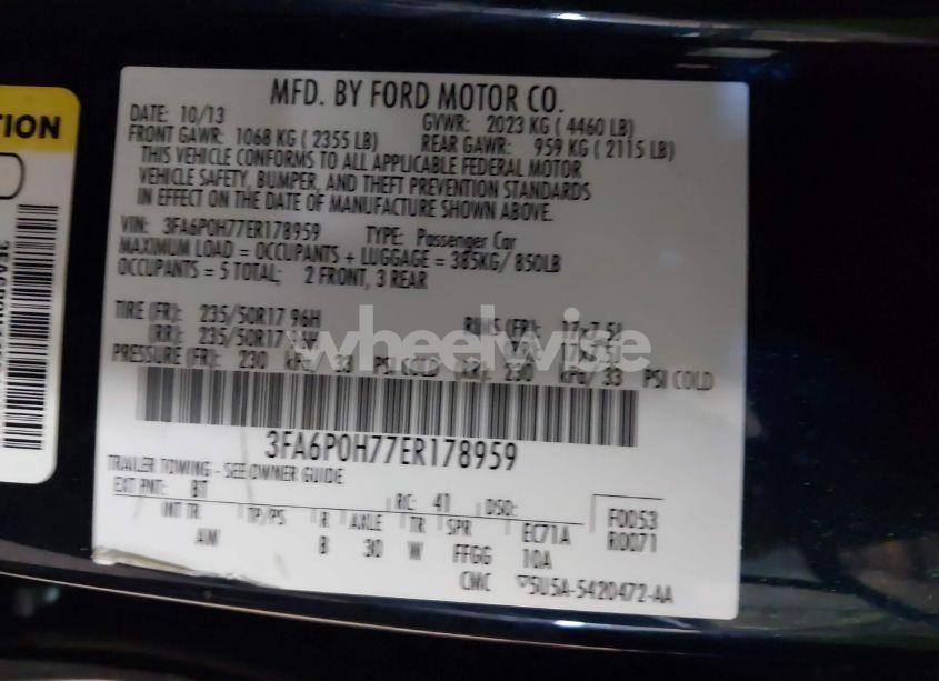 Photo 9 of 2014 Ford Fusion SE (VIN 3FA6P0H77ER178959)