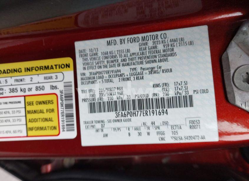 Photo 9 of 2014 Ford Fusion SE (VIN 3FA6P0H77ER191694)