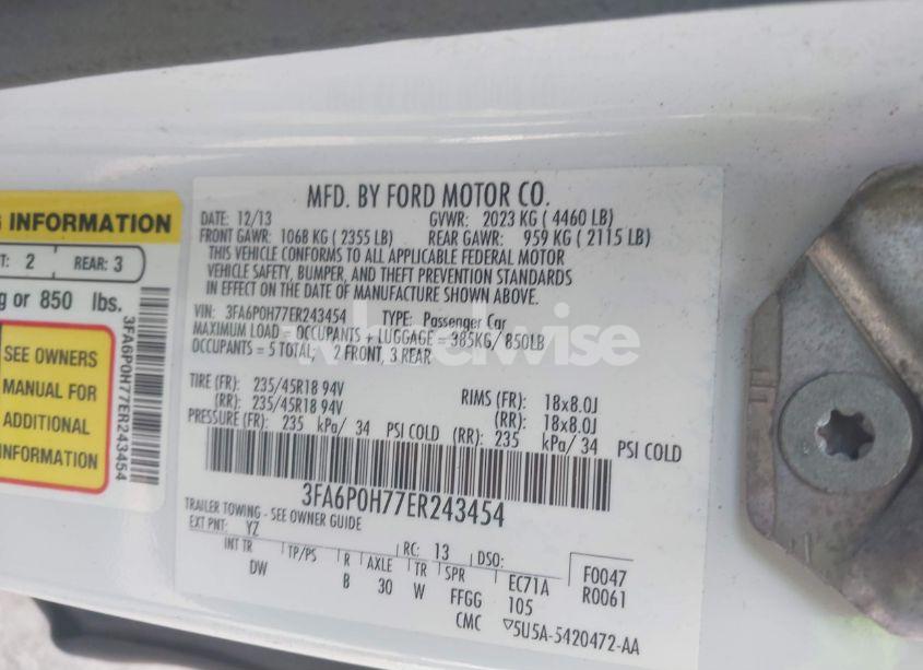 Photo 9 of 2014 Ford Fusion SE (VIN 3FA6P0H77ER243454)