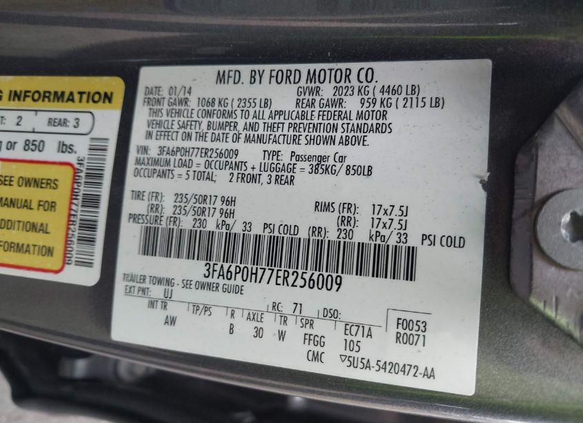 Photo 9 of 2014 Ford Fusion SE (VIN 3FA6P0H77ER256009)