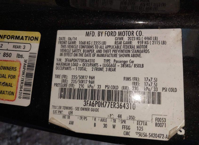 Photo 9 of 2014 Ford Fusion SE (VIN 3FA6P0H77ER364310)