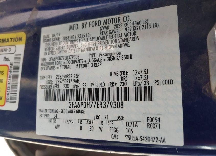 Photo 9 of 2014 Ford Fusion SE (VIN 3FA6P0H77ER379308)