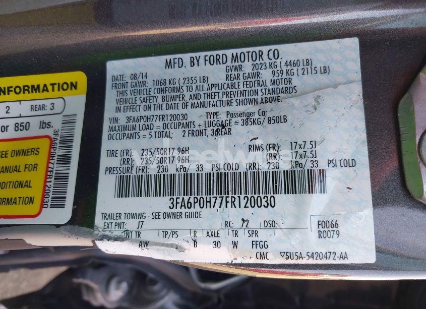 Photo 9 of 2015 Ford Fusion SE (VIN 3FA6P0H77FR120030)