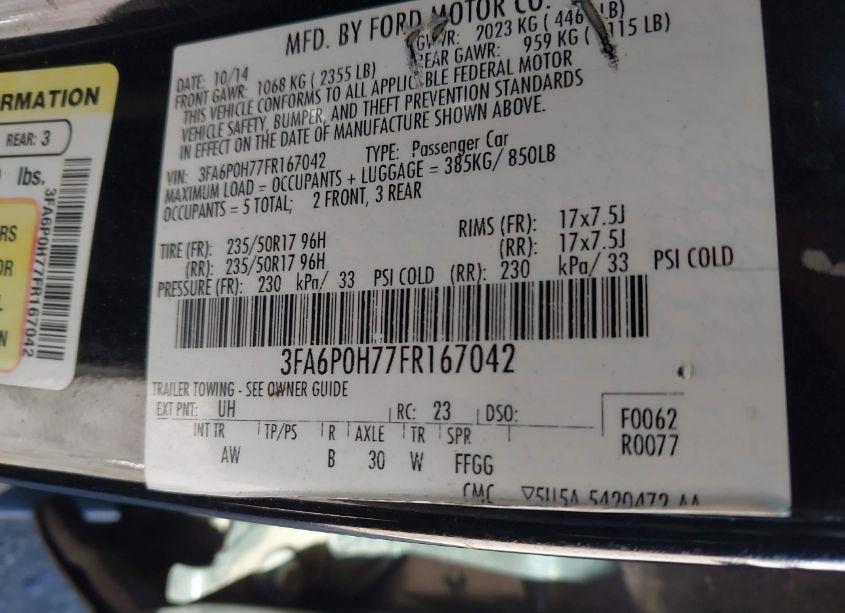 Photo 9 of 2015 Ford Fusion SE (VIN 3FA6P0H77FR167042)