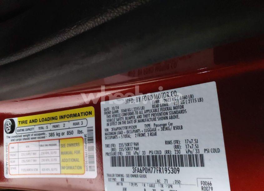 Photo 9 of 2015 Ford Fusion SE (VIN 3FA6P0H77FR195309)