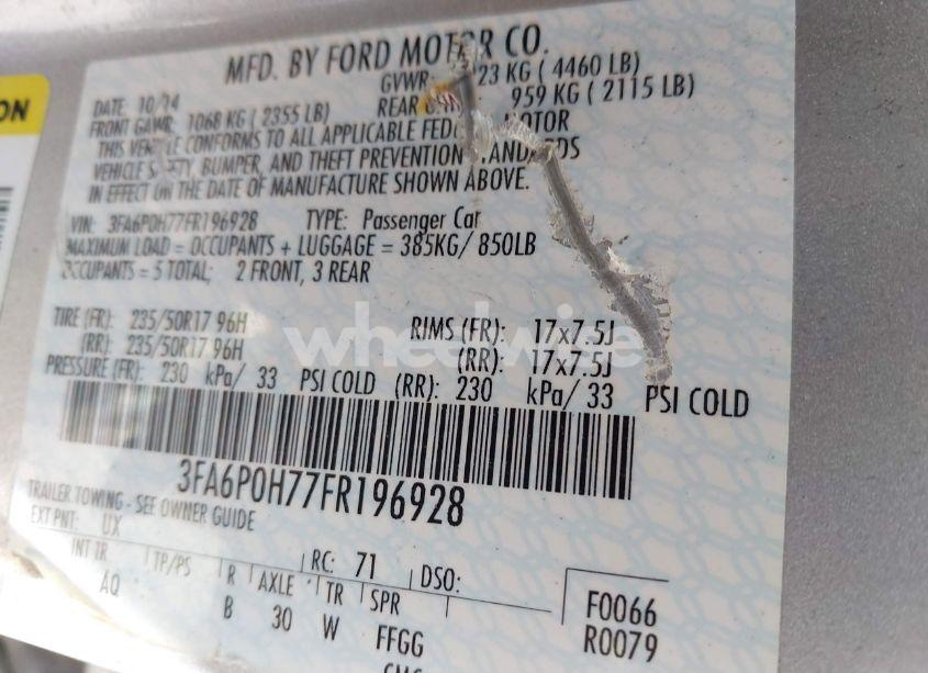 Photo 9 of 2015 Ford Fusion SE (VIN 3FA6P0H77FR196928)