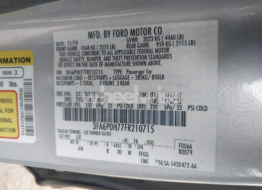 Photo 9 of 2015 Ford Fusion SE (VIN 3FA6P0H77FR210715)