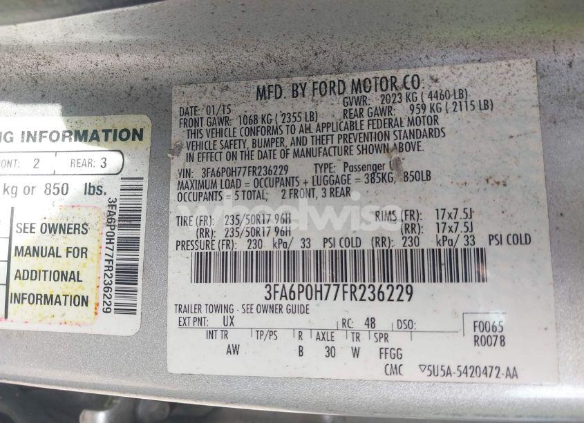 Photo 9 of 2015 Ford Fusion SE (VIN 3FA6P0H77FR236229)