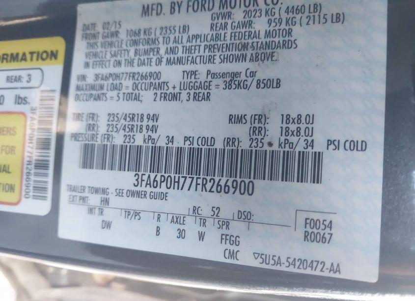 Photo 9 of 2015 Ford Fusion SE (VIN 3FA6P0H77FR266900)