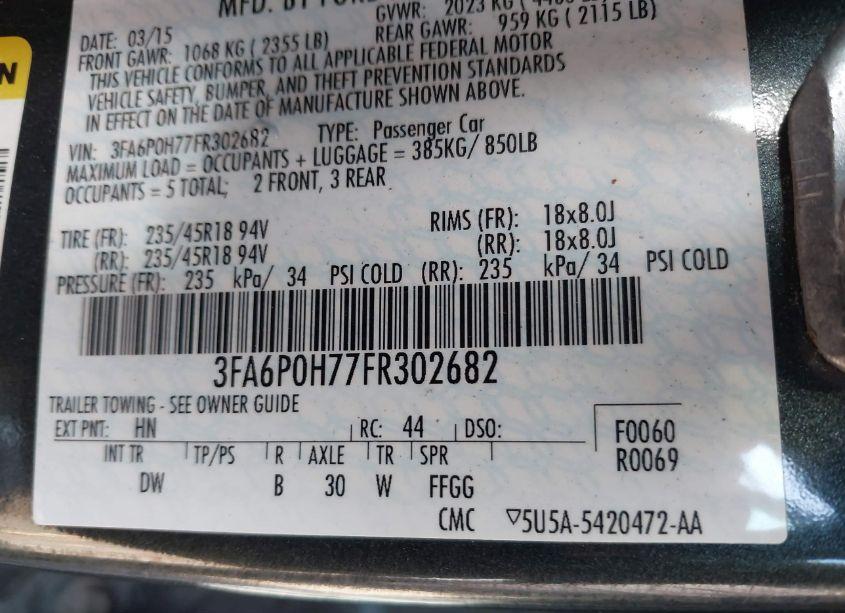 Photo 9 of 2015 Ford Fusion SE (VIN 3FA6P0H77FR302682)