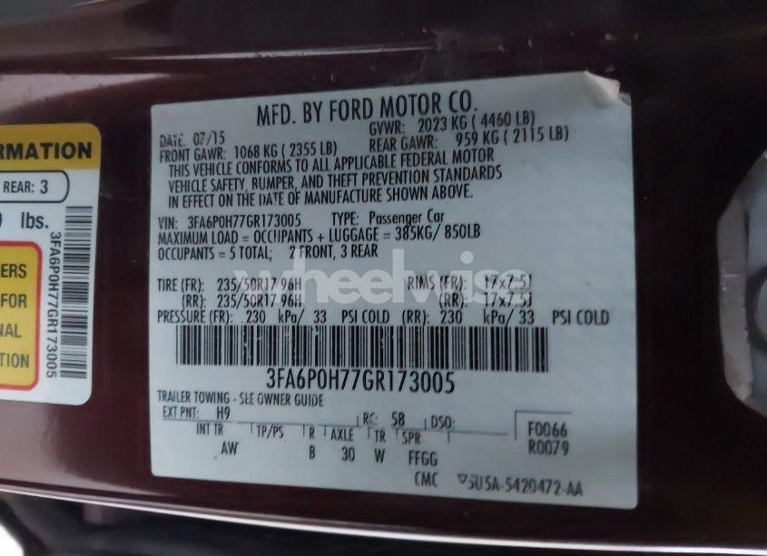 Photo 9 of 2016 Ford Fusion SE (VIN 3FA6P0H77GR173005)