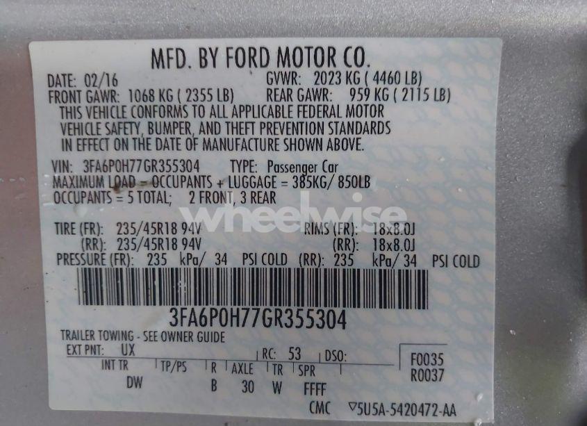 Photo 9 of 2016 Ford Fusion SE (VIN 3FA6P0H77GR355304)