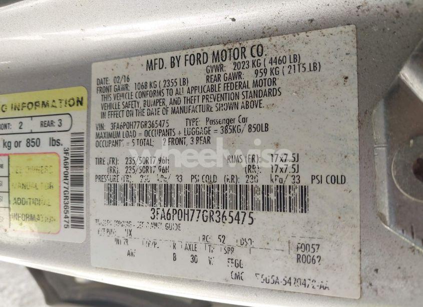 Photo 9 of 2016 Ford Fusion SE (VIN 3FA6P0H77GR365475)