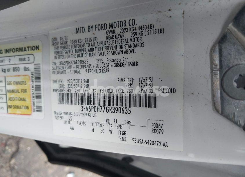 Photo 9 of 2016 Ford Fusion SE (VIN 3FA6P0H77GR390635)