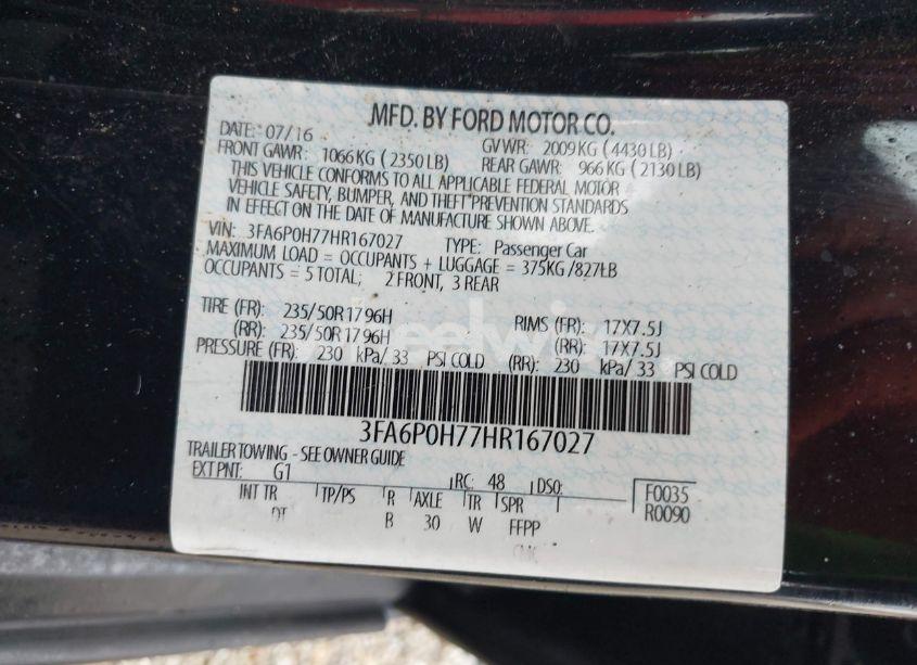 Photo 9 of 2017 Ford Fusion SE (VIN 3FA6P0H77HR167027)
