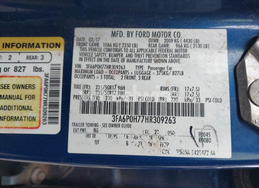 Photo 9 of 2017 Ford Fusion SE (VIN 3FA6P0H77HR309263)